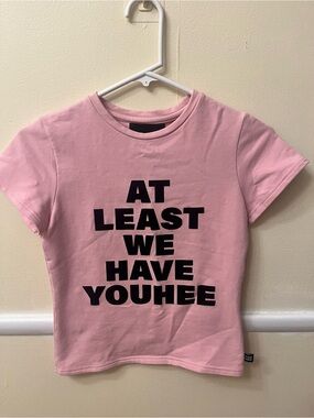 Pink Short-Sleeve Graphic Tee - Bold Black Slogan